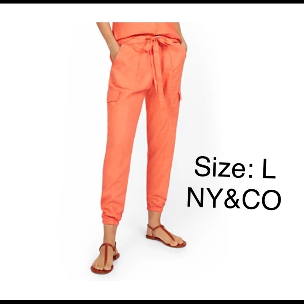 Linen Blend High Waisted Cargo Pants
